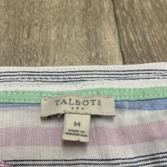 Talbots Linen Blend Roll Sleeves Stripe 3 Button Pullover Tunic Top Shirt‎ - Picture 3 of 7